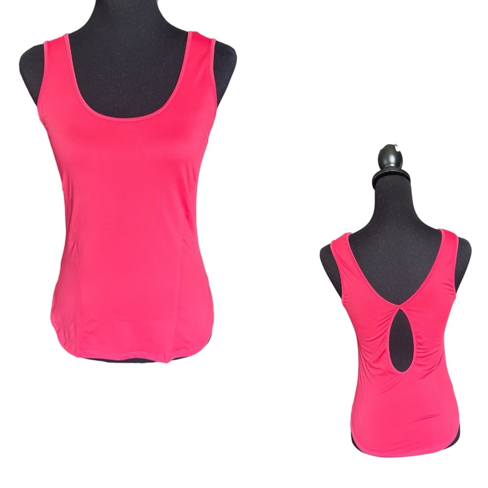 BuffBunny Collection Hot Pink Keyhole Back Curved Hem Tank, Size XS, Performance